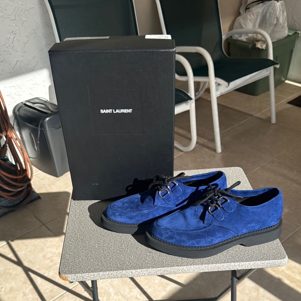 Saint Laurent Men's Vibrant Blue Suede Oxfords
